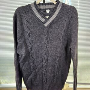GAP $70 Large Gray Cotton Wool Blend V Neck Cable Knit Retro 90s Style Sweater